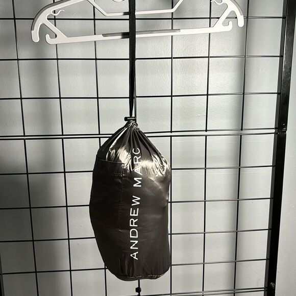 Andrew Marc packable lightweight gray hooded puffer jacket with bag EUC - Picture 12 of 12